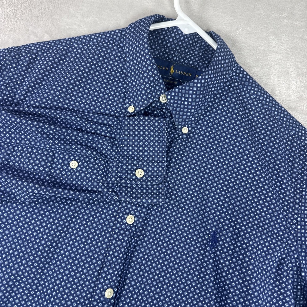 Ralph Lauren Long Sleeve Button Down Geometric Print Blue Men's Size Medium